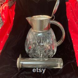 English Cut Glass Crystal and Silver Plate Lemonade Pitcher, Pimms or Water Jug C.1900