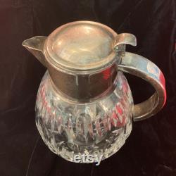 English Cut Glass Crystal and Silver Plate Lemonade Pitcher, Pimms or Water Jug C.1900