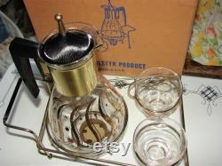 Fantastic MCM Gailstyn It's A Dilly Carafe Set with Wheel Cart and Creamer and Sugar 22k Gold Overlay Original Box Unused FREE SHIPPING