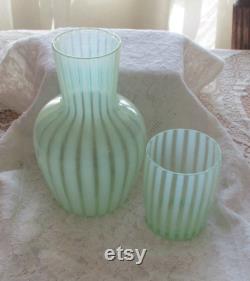 Fenton Tumble-Up, Vaseline Opalescent Stripe, Art Glass, Carafe, Water Carafe, Wedding Gift, Guest Bedroom Decor, Christmas Gift