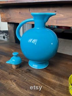 Fiesta Vintage 1930s 40s Era Carafe in Original Turquoise with Cork Stopper Lid Rare Beautiful Excellent Vintage Fiesta Collectible Piece