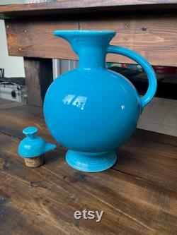 Fiesta Vintage 1930s 40s Era Carafe in Original Turquoise with Cork Stopper Lid Rare Beautiful Excellent Vintage Fiesta Collectible Piece