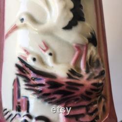 French Antique stork pitcher, ceramique, baby shower gift, flower vase
