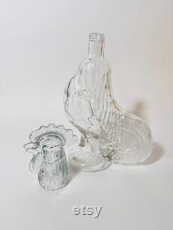 French Glass Rooster Shaped Carafe Unique Rooster Decanter for Barware Charming Farmhouse Decor