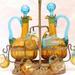 French Rare Brass Cave Box Blue Legras Decanter Liquor Tantalus Glass Set 1880