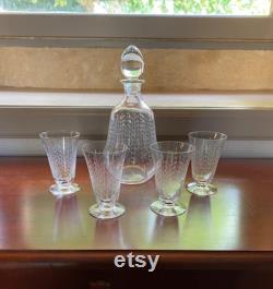 French Vintage Crystal Decanter and 4 Glasses