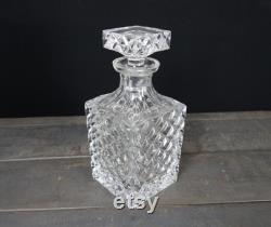 French vintage crystal whiskey decanter, alcohol decanter, crystal diamand cut decor.