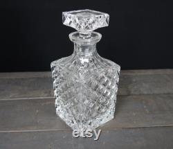 French vintage crystal whiskey decanter, alcohol decanter, crystal diamand cut decor.