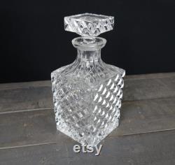 French vintage crystal whiskey decanter, alcohol decanter, crystal diamand cut decor.