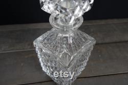 French vintage crystal whiskey decanter, alcohol decanter, crystal diamand cut decor.