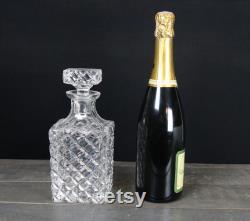 French vintage crystal whiskey decanter, alcohol decanter, crystal diamand cut decor.