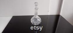 French vintage heavy cut glass crystal decanter carafe, with stopper.