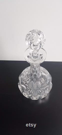 French vintage heavy cut glass crystal decanter carafe, with stopper.