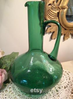 GREEN BLOWN GLASS Carafe Bottle Futuro Anteriore From Italy Empoli Region 1960 s