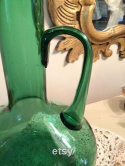 GREEN BLOWN GLASS Carafe Bottle Futuro Anteriore From Italy Empoli Region 1960 s