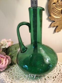 GREEN BLOWN GLASS Carafe Bottle Futuro Anteriore From Italy Empoli Region 1960 s