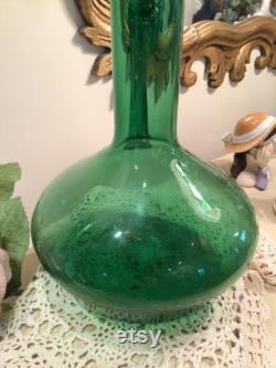 GREEN BLOWN GLASS Carafe Bottle Futuro Anteriore From Italy Empoli Region 1960 s