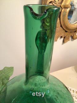 GREEN BLOWN GLASS Carafe Bottle Futuro Anteriore From Italy Empoli Region 1960 s