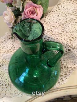 GREEN BLOWN GLASS Carafe Bottle Futuro Anteriore From Italy Empoli Region 1960 s