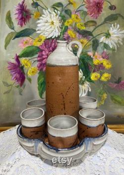 Garnki Pottery Carafe with 6 cups Hand thrown pottery carafe