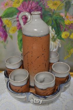 Garnki Pottery Carafe with 6 cups Hand thrown pottery carafe