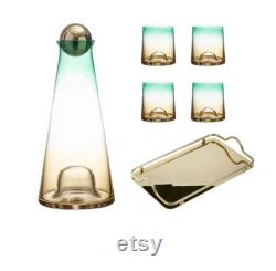 Glass Carafe, Glasses, and Serving Tray