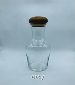 Glass Carafe Lidded Decanter Teak Lid Danish modern Water Bottle Juice Pitcher Wine Jug