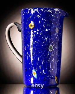 Glass carafe Mace made in Murano with the brightest colorful mosaics and Millefiori