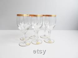 Glass carafe with liqueur glasses and tray, Mid Century liqueur set gold-plated