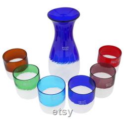 GlassOfVenice Murano Glass Decanter Set Filigrana Carafe And Six Glasses