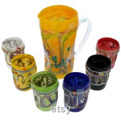 GlassOfVenice Murano Glass Decanter Set Modern Art Carafe And Six Glasses