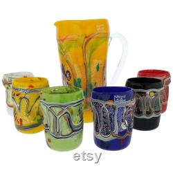 GlassOfVenice Murano Glass Decanter Set Modern Art Carafe And Six Glasses