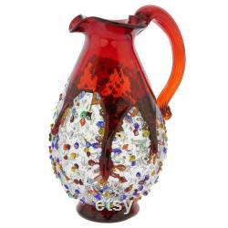 GlassOfVenice Murano Glass Millefiori Art Glass Carafe Red
