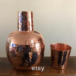 Hand Hammered 64oz Copper Water Carafe with 10oz Hammered Copper Cup Topper