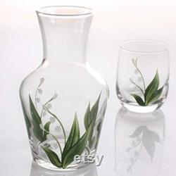 Hand Painted Carafe Set Lily of The Valley Design