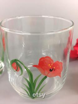 Hand Painted Carafe Set Red Poppy Design