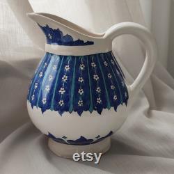 Hand Painted Decorative Ceramic Jug for Kitchen or Living Room, Blue White Beverage Jug