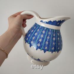 Hand Painted Decorative Ceramic Jug for Kitchen or Living Room, Blue White Beverage Jug