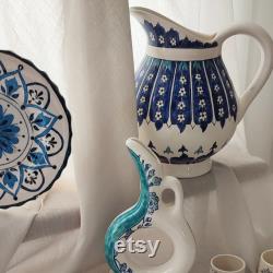 Hand Painted Decorative Ceramic Jug for Kitchen or Living Room, Blue White Beverage Jug