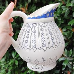 Hand Painted Decorative Ceramic Jug for Kitchen or Living Room, Blue White Beverage Jug