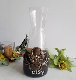 Hand decorated wine glasses and decanter. Anniversary wine. Carafe set with glasses in black and gold. Wedding gift. housewarming gift.