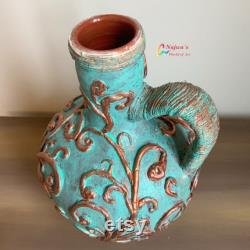 Hand painted Antique Greek pottery decanter (with two copper wine glasses- sold separately)