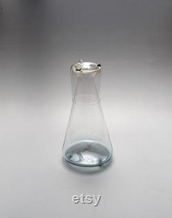 Handblown Bedside Carafe, Large, Clear with Gold and Blue