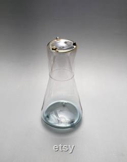 Handblown Bedside Carafe, Large, Clear with Gold and Blue