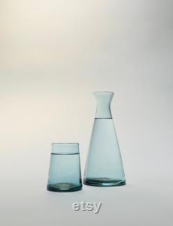 Handblown Bedside Carafe, Steel Blue