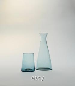 Handblown Bedside Carafe, Steel Blue