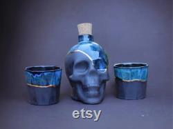Handcrafted Skull Decanter and Glass Set 24K Gold Accents