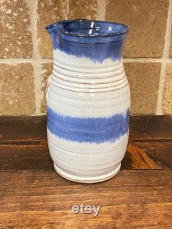 Handmade Blue and White Glazed Pottery Wine Carafe Pitcher Kitchen Utensil Holder Stamped WINE Pottery Wine Lovers Mother's Day Gift