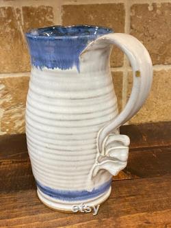 Handmade Blue and White Glazed Pottery Wine Water Carafe Handled Pitcher Kitchen Utensil Holder Pottery Grape Pitcher Mother's Day Gift