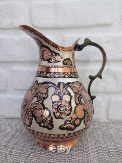 Handmade Copper Carafe, Vintage Style Turkish Pitcher, Etched Antique Pitcher, Copper Pitcher, Copper Kitchen Décor, Mothers Day Gift